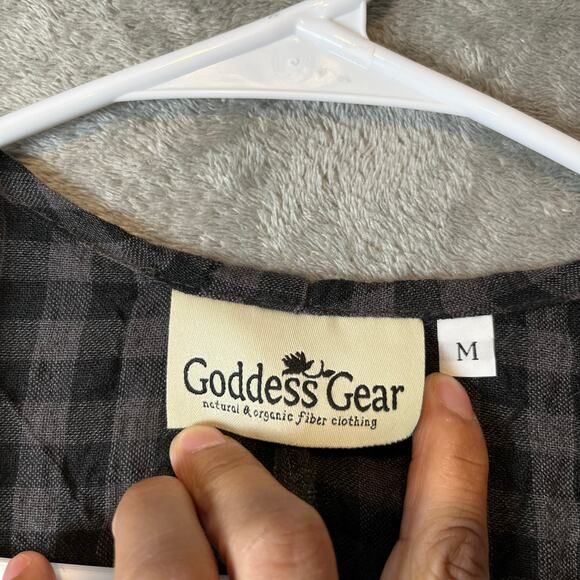 Goddess‎ Gear Organic Linen Cardigan Black Charcoal Check Medium lagenlook - Picture 5 of 6